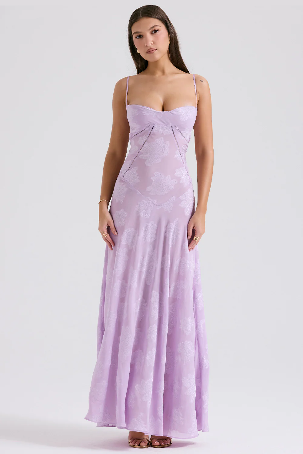 Floral Cowl Neck High Slit Slip Midi Dress - Sage Green - Image 5