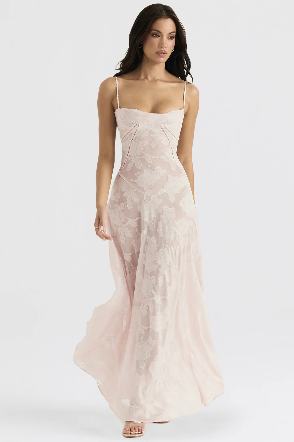 Floral Cowl Neck High Slit Slip Midi Dress - Sage Green - Image 8