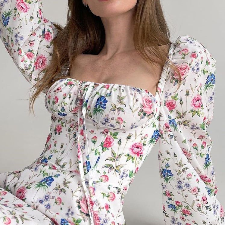 Floral Puff Sleeve Mini Dress - Image 2