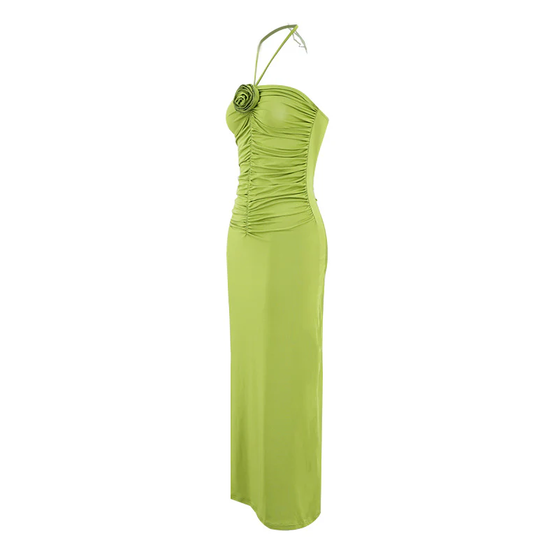 Flower Applique Long Solid Party Maxi Dress - Image 7