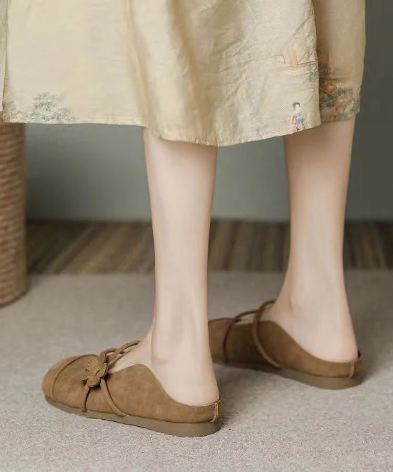 French Brown Flats Slide Sandals Hollow Out Floral - Image 5