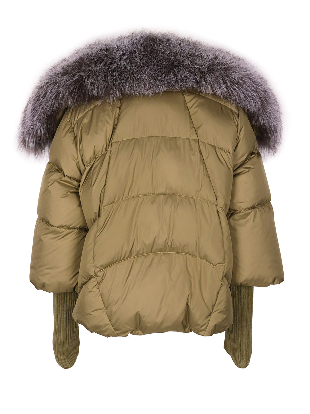 Fur Trim Puffer Jacket in Khaki & Gray - Image 9