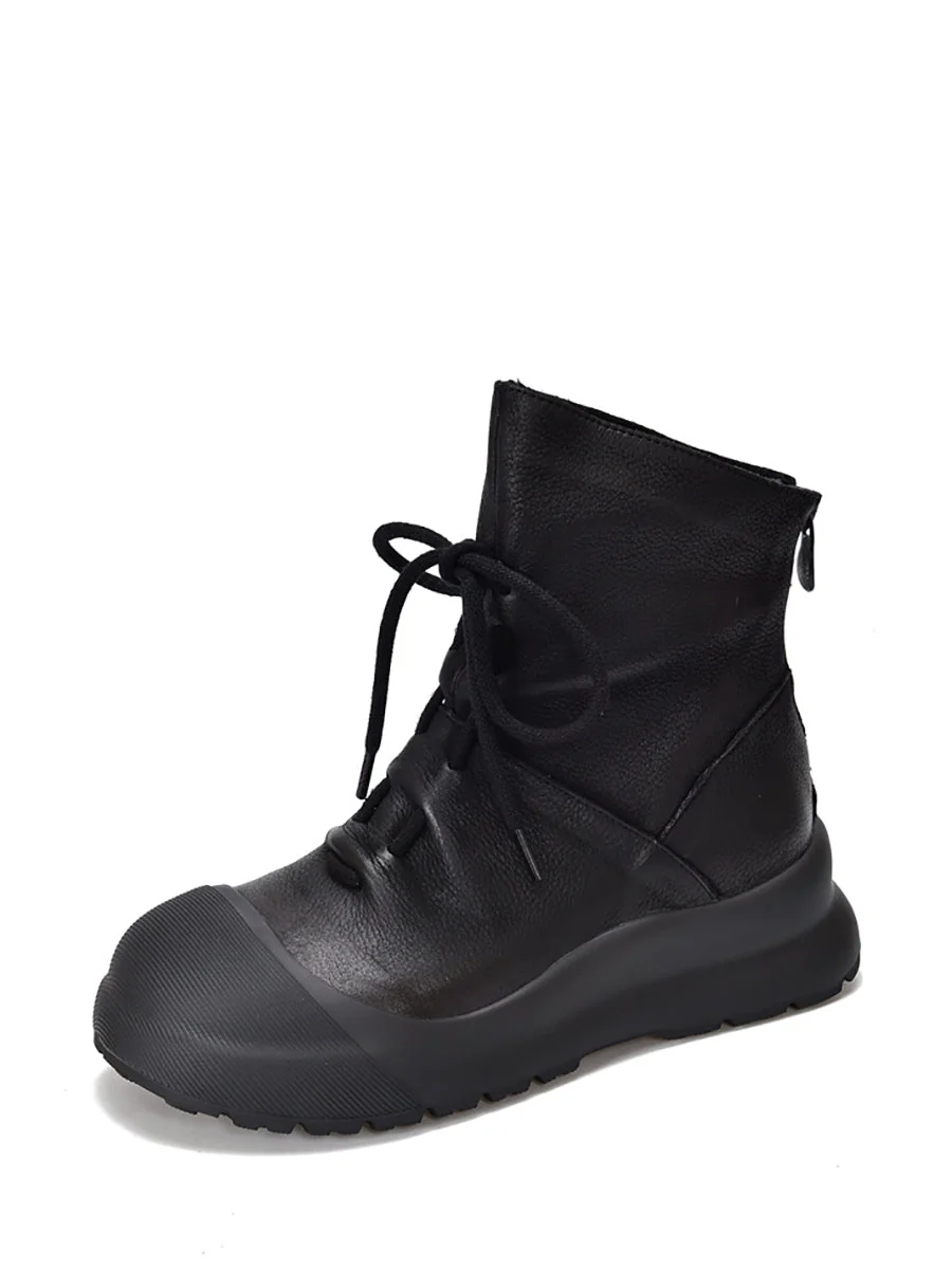 Genuine Leather Mid-Heel Martin Boots - Image 10