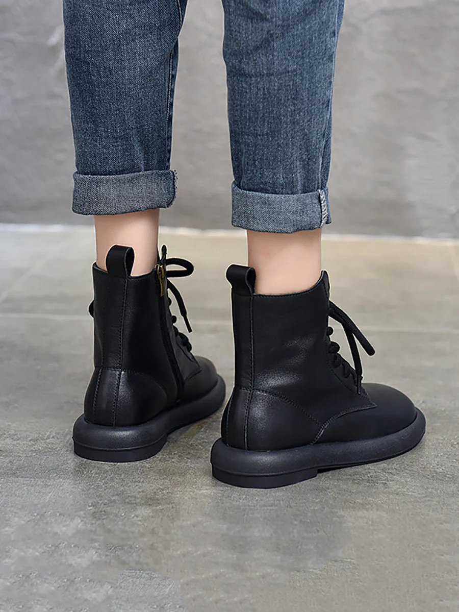 Genuine Leather Soft Zipper Mid Heel Martin Boots - Image 8