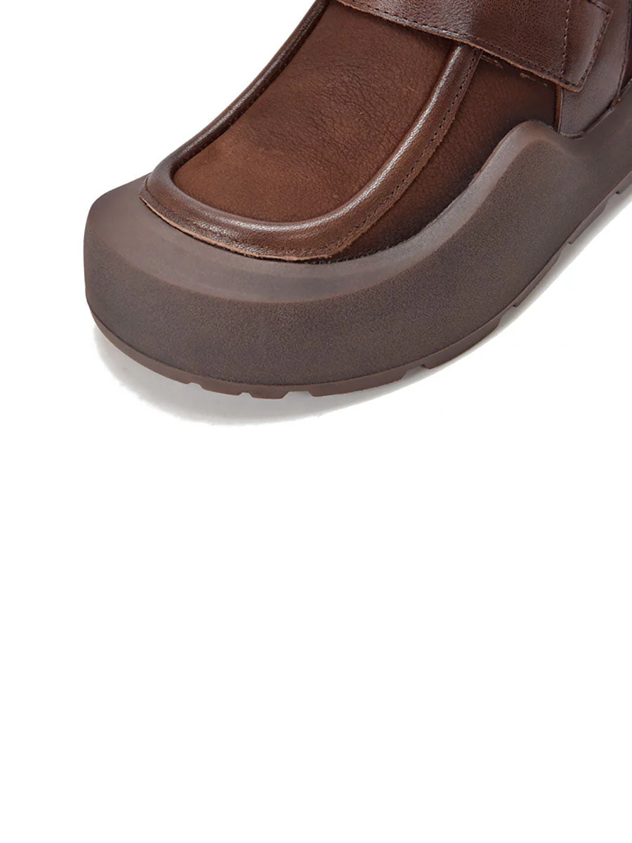 Genuine Leather Spliced Platform Boots - Image 6
