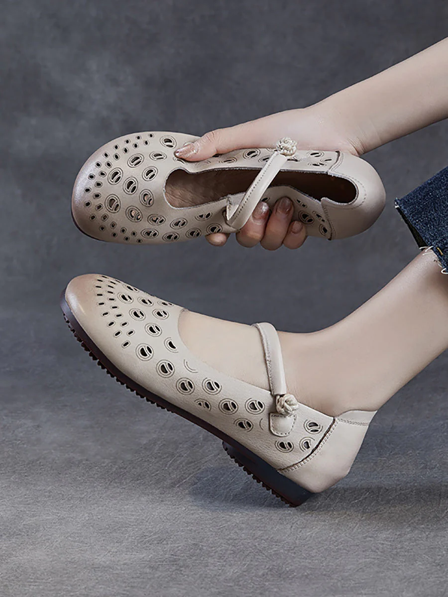 Genuine Shoes Hollow Out Heel Low Leather - Image 10