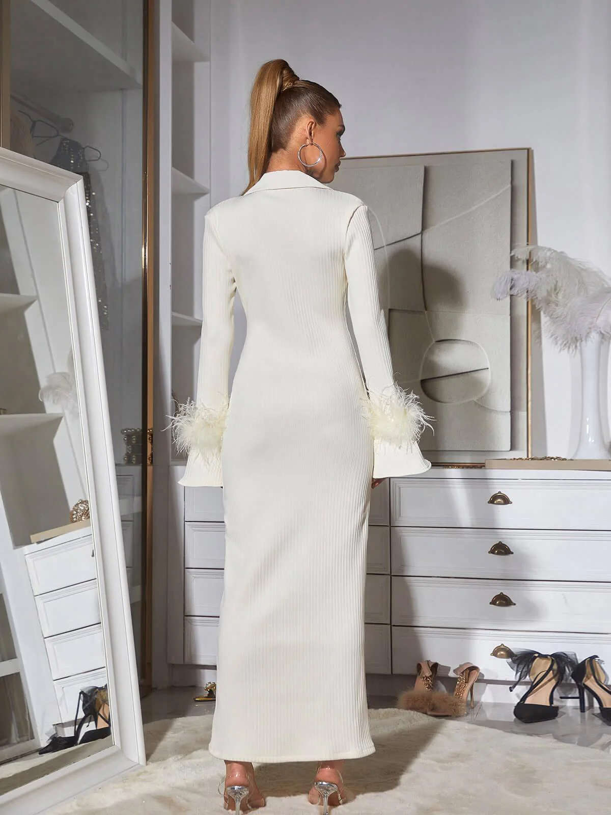 Ginger Long Sleeve Feather Bandage Dress - Image 5