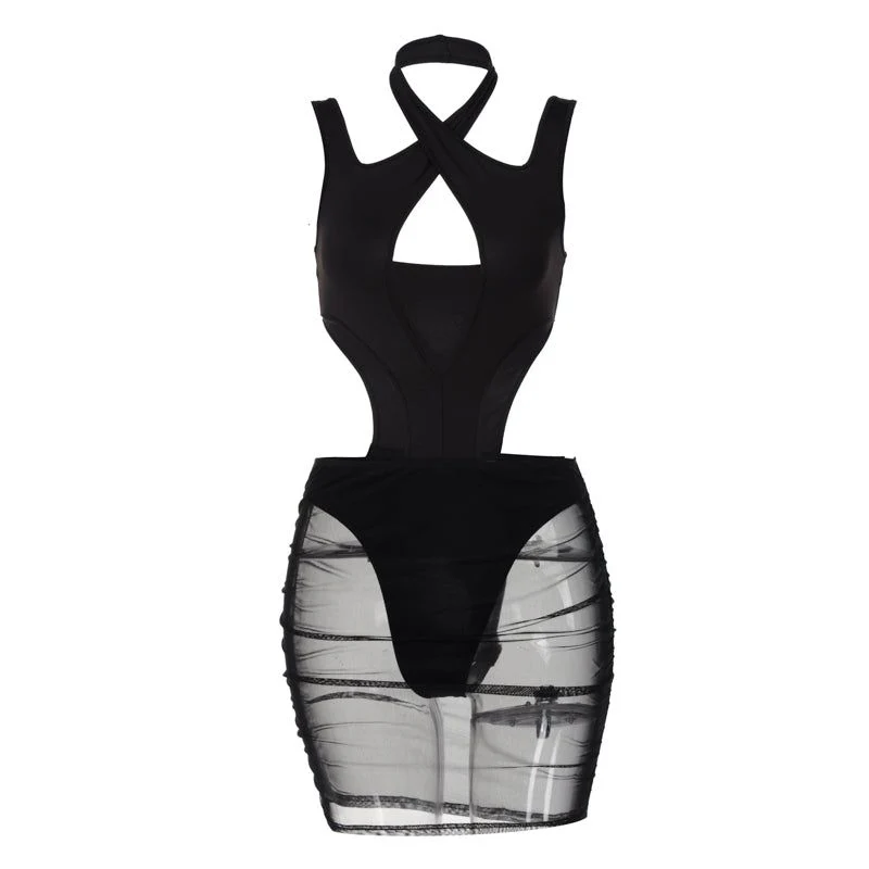 Girls Gone Wild Halter Hollow Mesh Mini Dress - Image 5