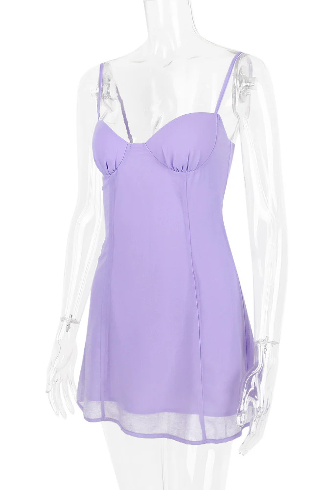 Glamorous Solid Sweetheart Summer Chiffon Mini Sundress - Lilac - Image 5