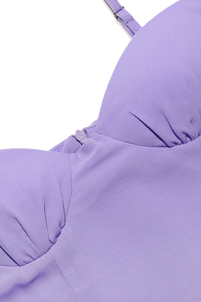Glamorous Solid Sweetheart Summer Chiffon Mini Sundress - Lilac - Image 7