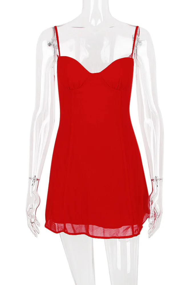 Glamorous Solid Sweetheart Summer Chiffon Mini Sundress - Red - Image 11