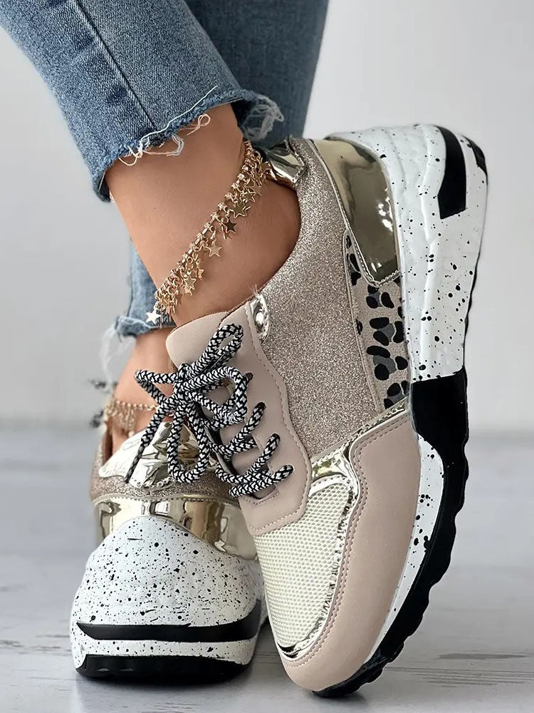 Glitter Leopard Print Casual Sneakers - Image 2