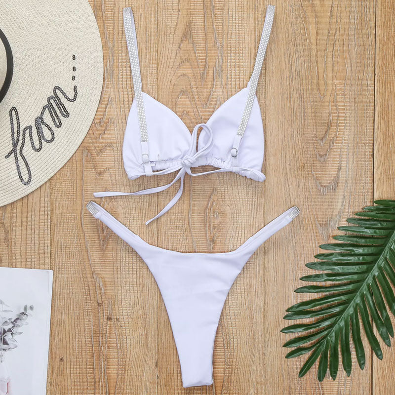 String Sliding Triangle Brazilian Bikini Set - White - Image 3