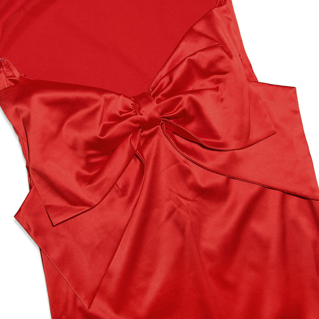 Bowknot Fishtail Sleeveless Backless Evening Maxi Dress - Red - Image 4
