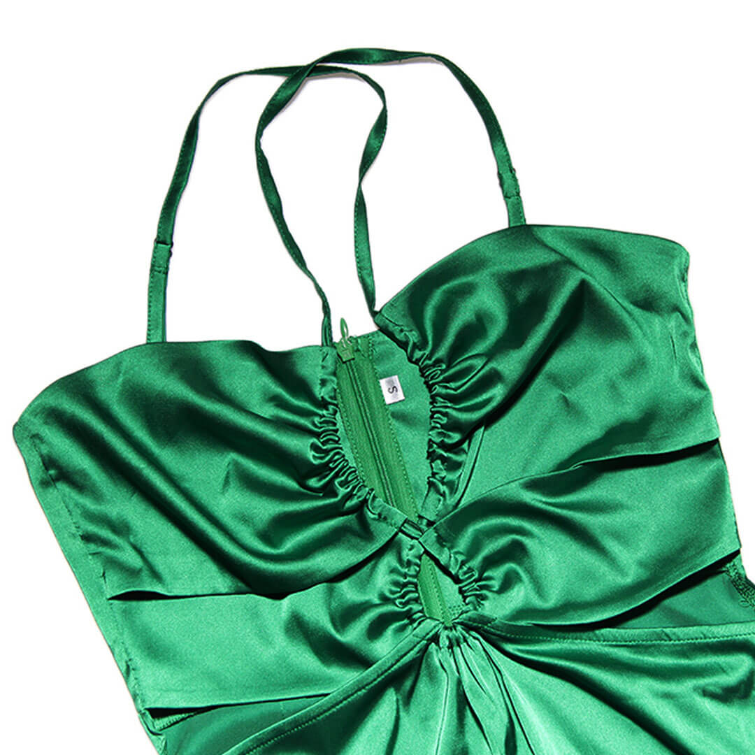 Crisscross Trim Ruched Cut Out Sleeveless Slit Gown Maxi Dress - Green - Image 4