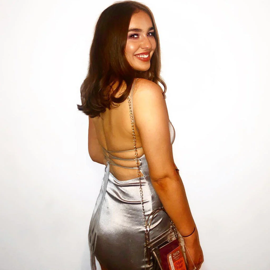Floss Strap Bodycon Backless Slip Mini Dress - Silver - Image 3