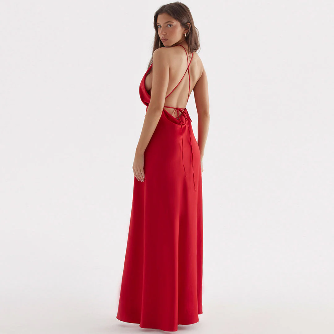 High Split Sleeveless Backless Evening Maxi Dress - Red - Image 3