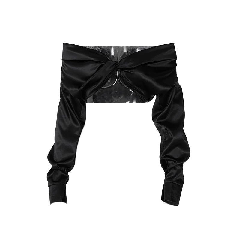 Off Shoulder Long Sleeve Crop Top - Black - Image 2