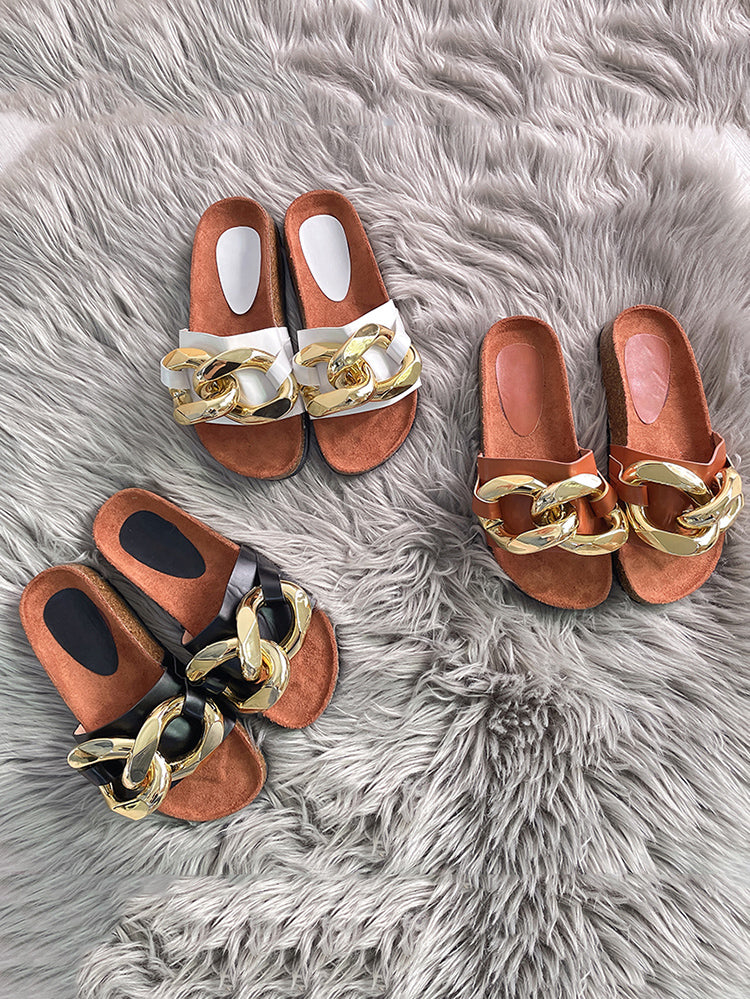 Gold Chain Flat Heel Slipper - Image 15