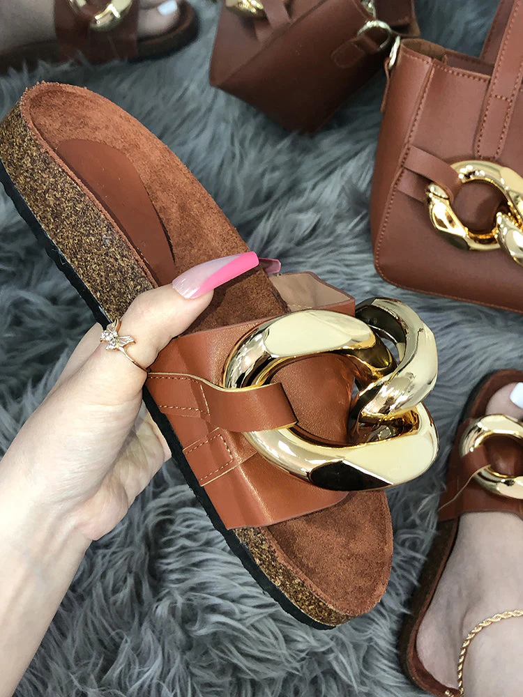 Gold Chain Flat Heel Slipper - Image 2