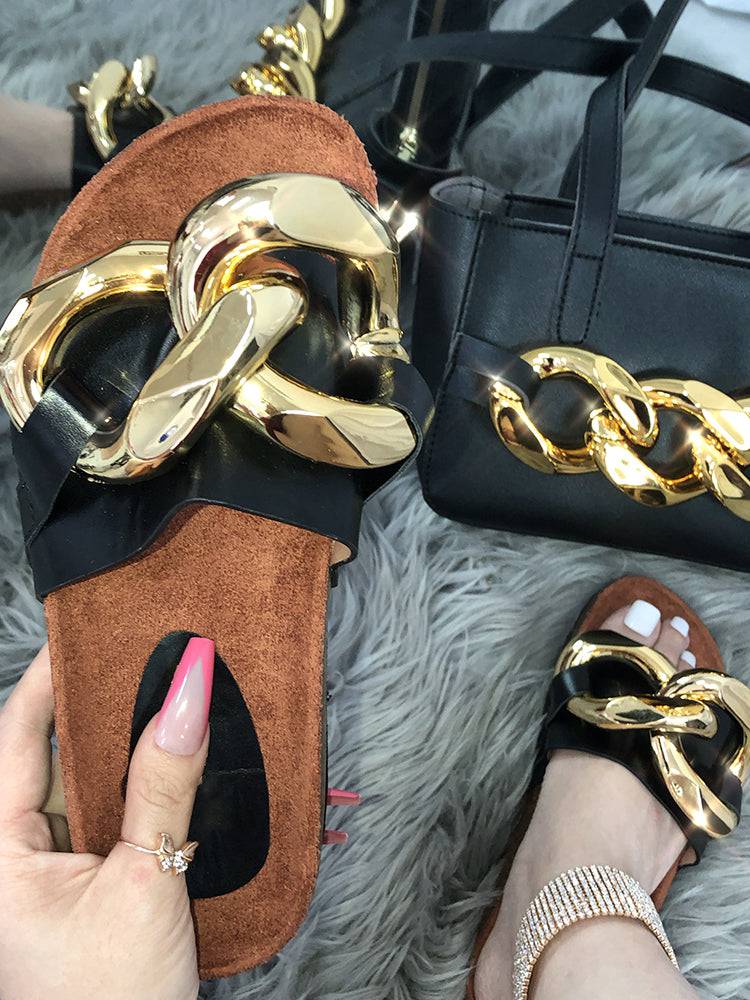 Gold Chain Flat Heel Slipper - Image 7