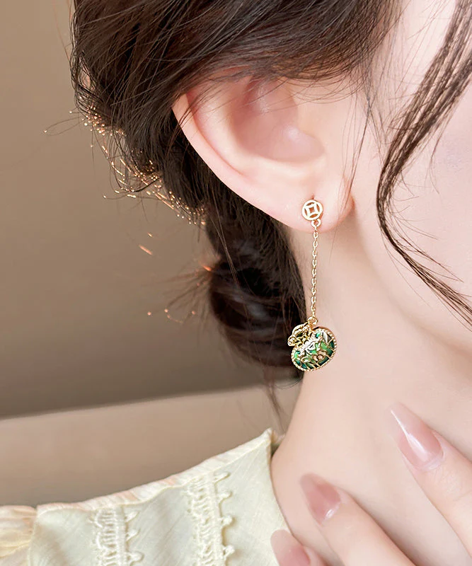 Gold Copper Alloy Money Bag Tassel Drop Earrings - Image 2