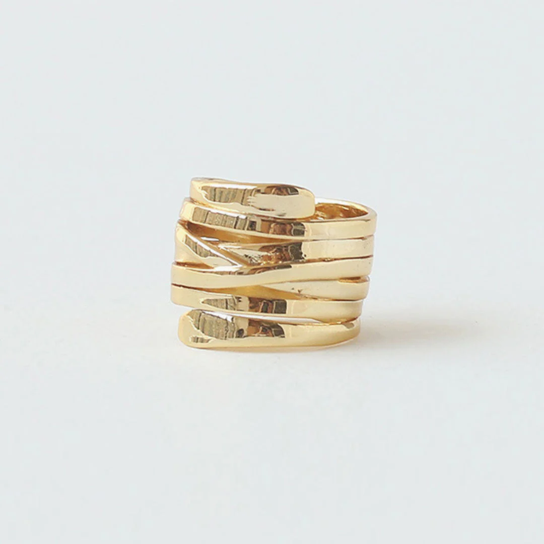 Gold Tone Plated Twisted Layered Band Ring - Gold - Image 2