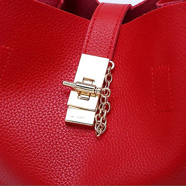 Gold Red Chain with Leather Handbag Lock and Faux - Image 11
