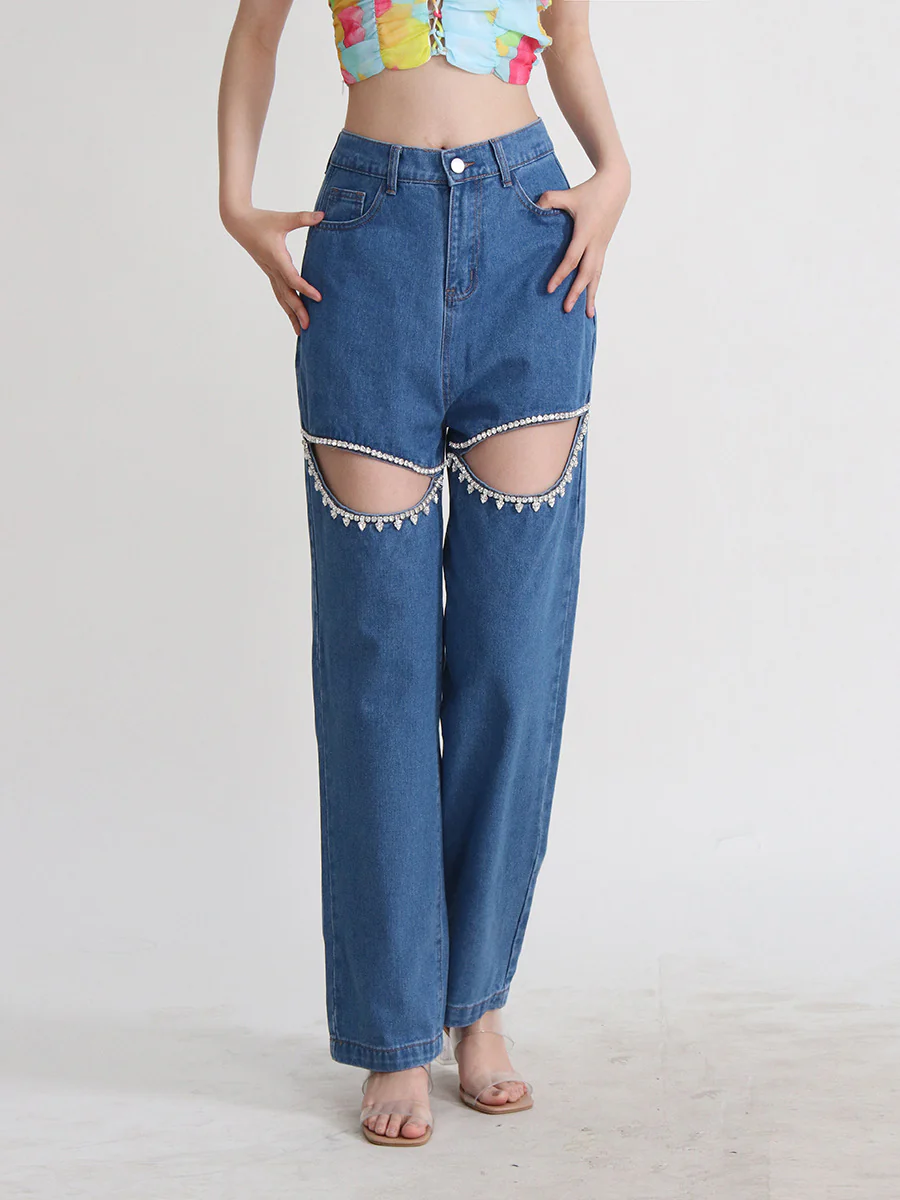 Gorgeous You Embellished Cutout High-Rise Jeans - Dark Blue - Image 2