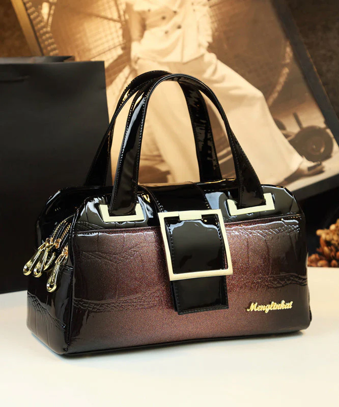 Gradient Color Solid Durable Faux Leather Tote Handbag - Image 3