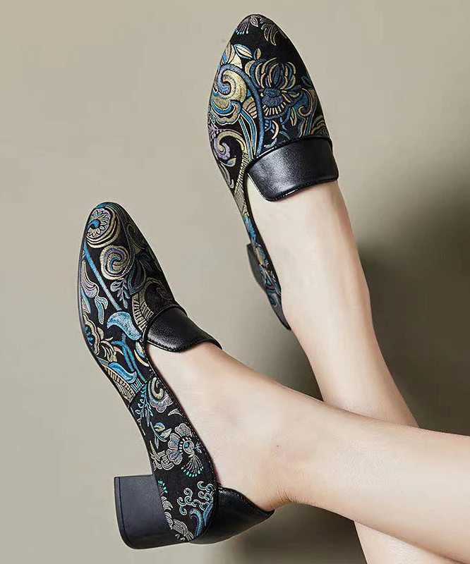 Green Chunky Heel Boho Vintage Embossed Splicing - Image 2