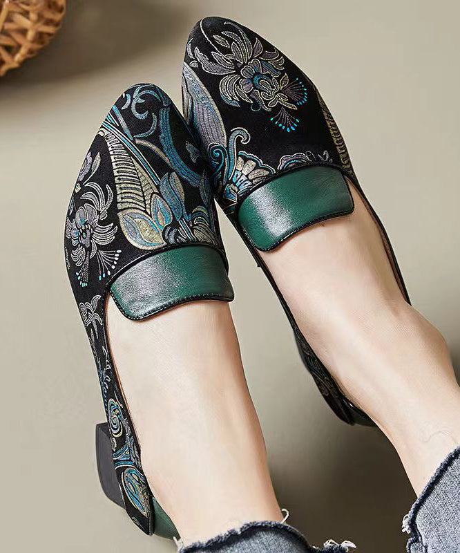 Green Chunky Heel Boho Vintage Embossed Splicing - Image 3