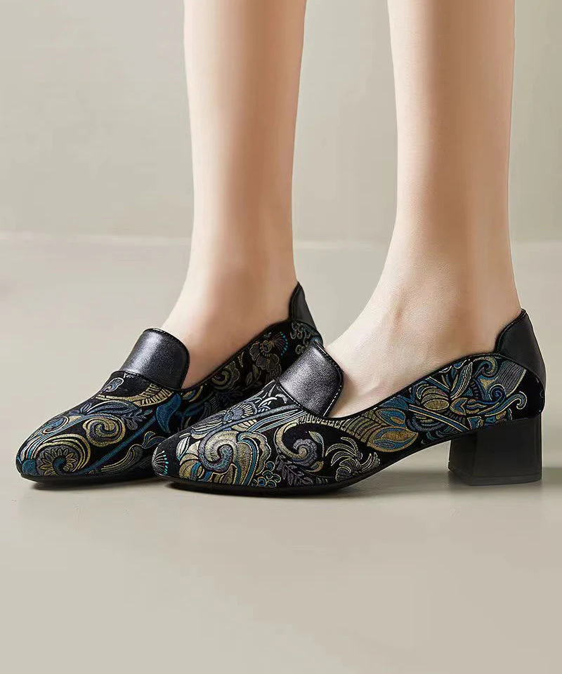 Green Chunky Heel Boho Vintage Embossed Splicing - Image 4