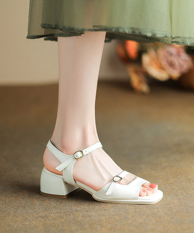 Green Chunky Heel Faux Leather Chic Sandals Peep Toe - Image 3