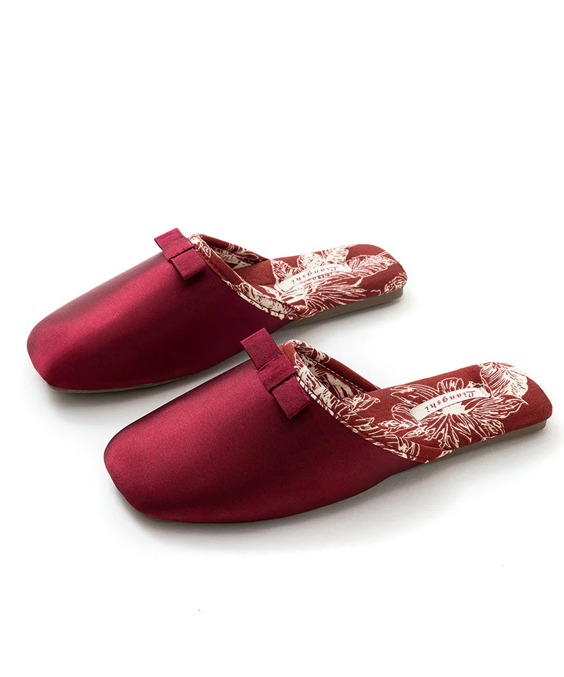 Green Comfortable Satin Slippers Shoes Splicing Bow - Image 4