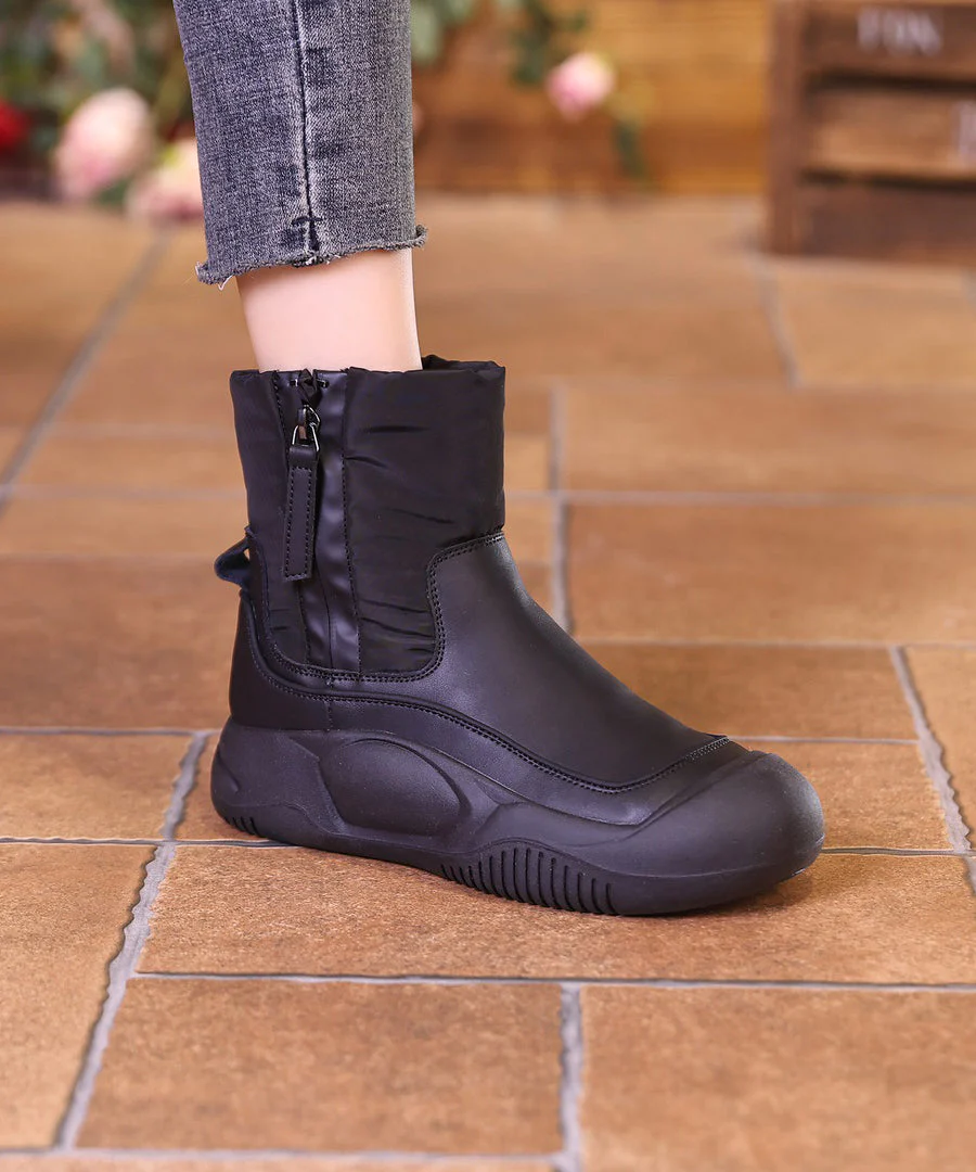 Grey Zippered Chic Splicing Boots Fuzzy Wool Lined - Image 5