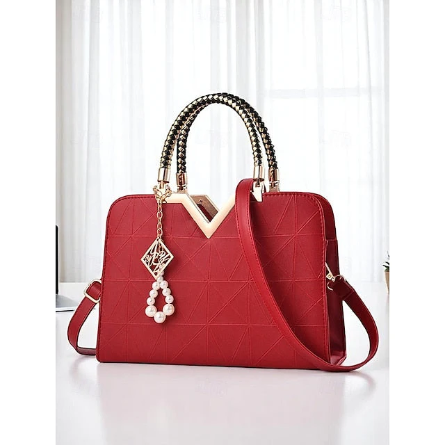 Handbag Faux with Elegant Pendant Pearl Leather - Image 13