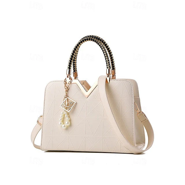 Handbag Faux with Elegant Pendant Pearl Leather - Image 14