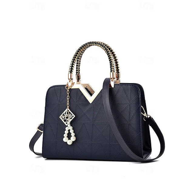 Handbag Faux with Elegant Pendant Pearl Leather - Image 16