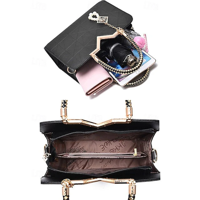 Handbag Faux with Elegant Pendant Pearl Leather - Image 7