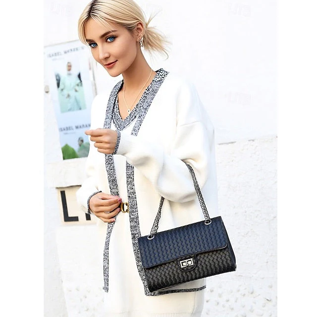 Handbag Set Brown Leather Woven 3-Piece Faux - Image 4