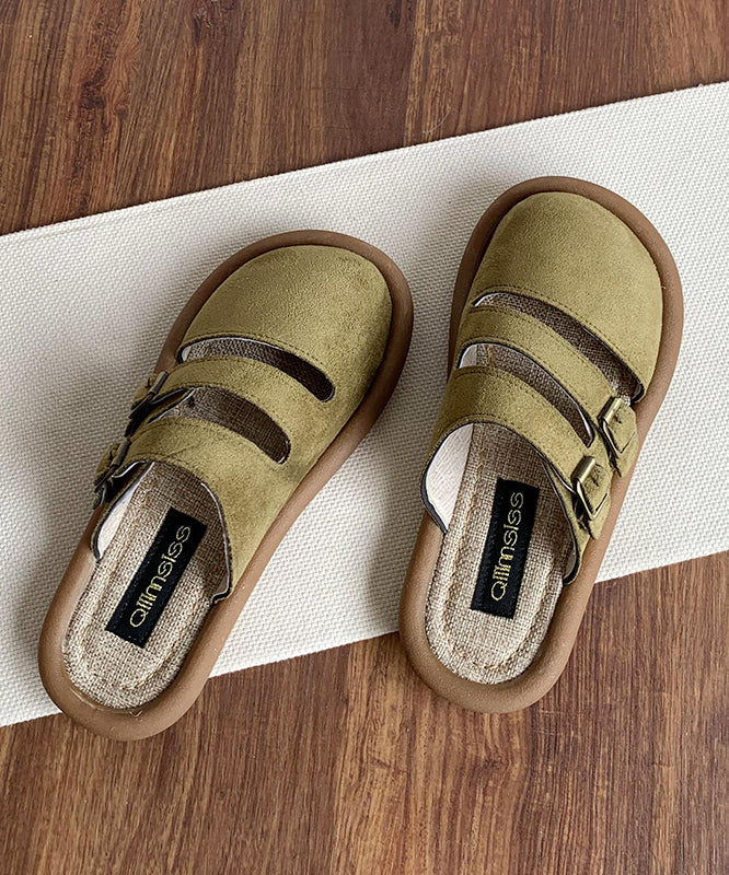 Handmade Comfy Hollow Out Beige Suede Slide Sandals - Image 4