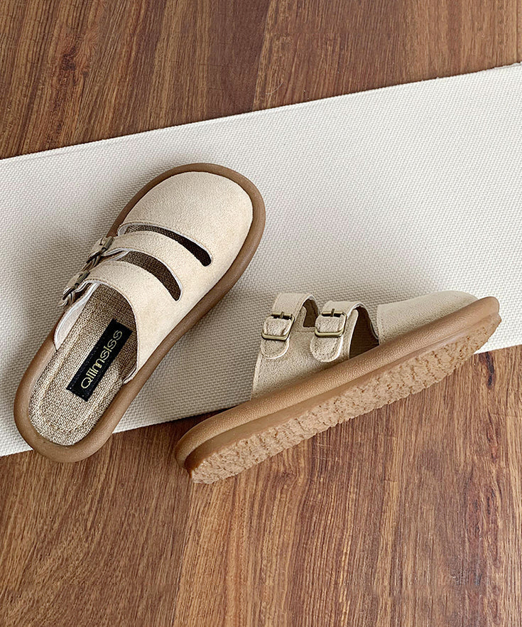 Handmade Comfy Hollow Out Beige Suede Slide Sandals - Image 5