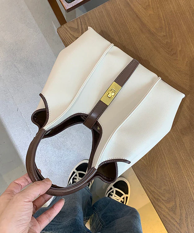 Handmade Khaki Durable Faux Leather Tote Handbag - Image 2