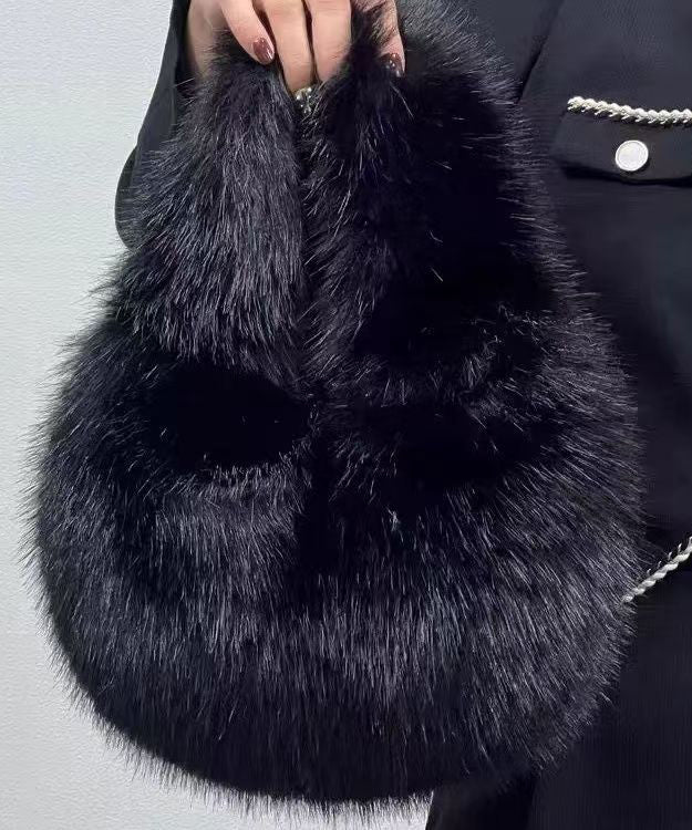 Handmade Khaki Stylish Faux Fur Satchel Handbag - Image 5