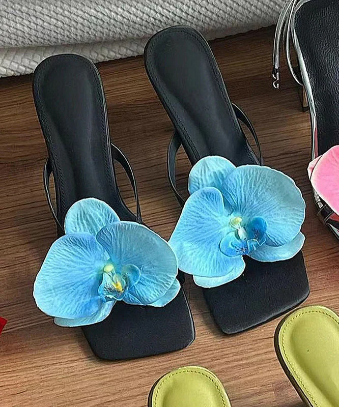 Handmade Sandals Floral Slide Heels Splicing Green High - Image 2
