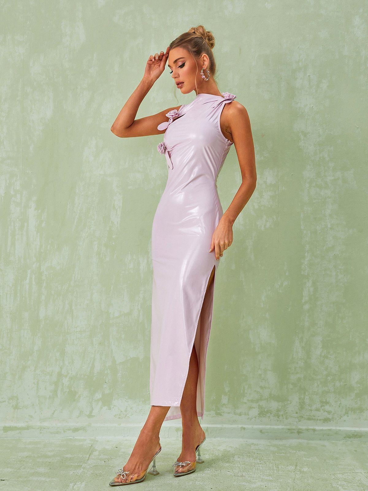 Hecate Cutout Latex Split Maxi Dress In Blush - Image 4