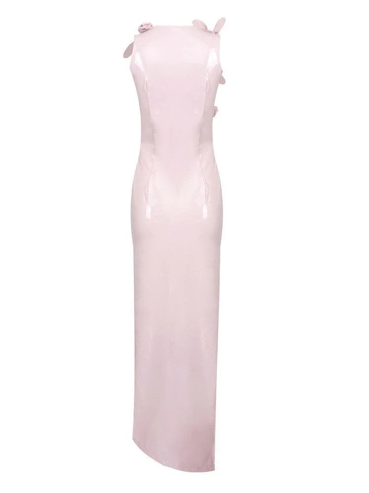 Hecate Cutout Latex Split Maxi Dress In Blush - Image 7