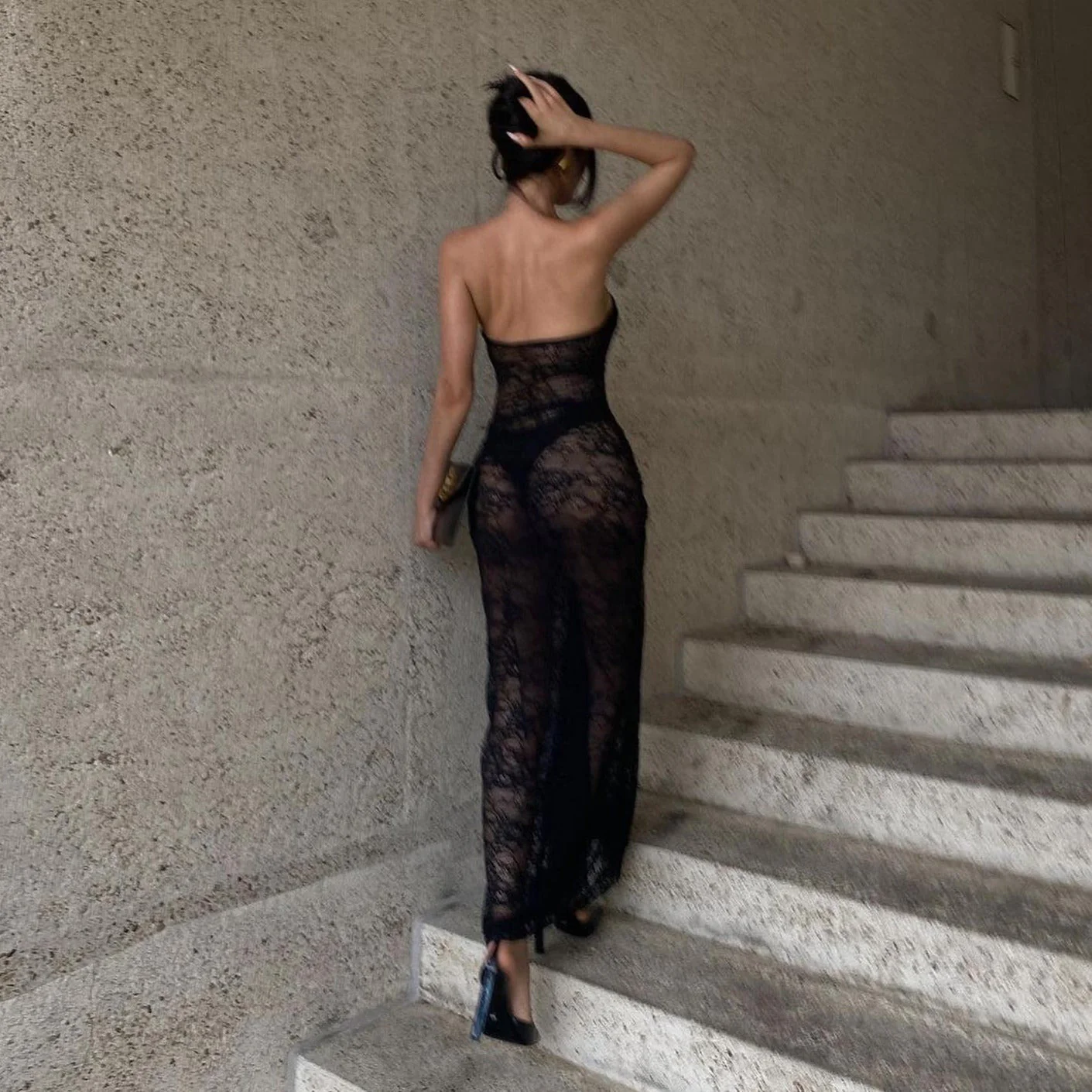 Her Silhouette Strapless Lace Maxi Dress - Image 2