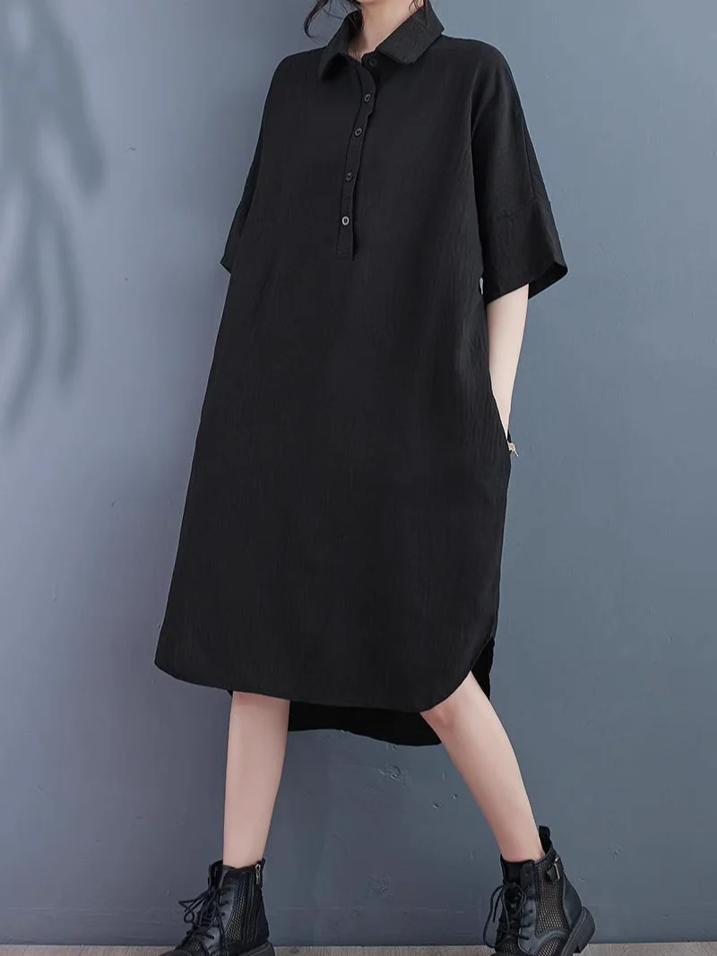 High Quality Solid Color Shirt Dress - Image 2
